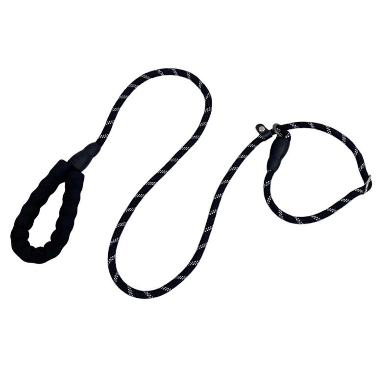 ルナリ 犬用 スリップリード 引っ張り防止 リード 躾 訓練 お散歩 首輪 一体型 ペット用 ロープ トレーニング (12mm, ブラック)