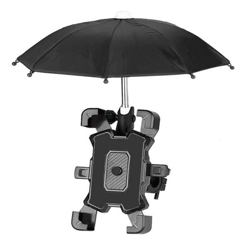 自転車 スマホ ホルダースタンド 可愛い傘付き 防雨 日焼け止め 自転車携帯ホルダー ブラック 4.5-7.0 インチ に適用多機種対応 けいたい