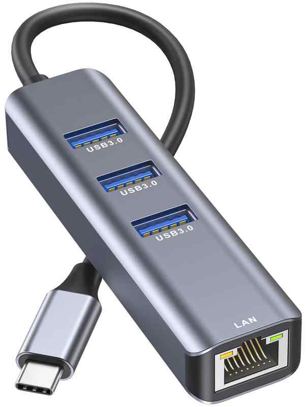 USB-C 有線LANアダプター、 vilcome 4in1 USB Type C 有線LAN変換アダプター 【3つのUSB-A 3.0ポート / 1000Mbps RJ45イーサネットポート