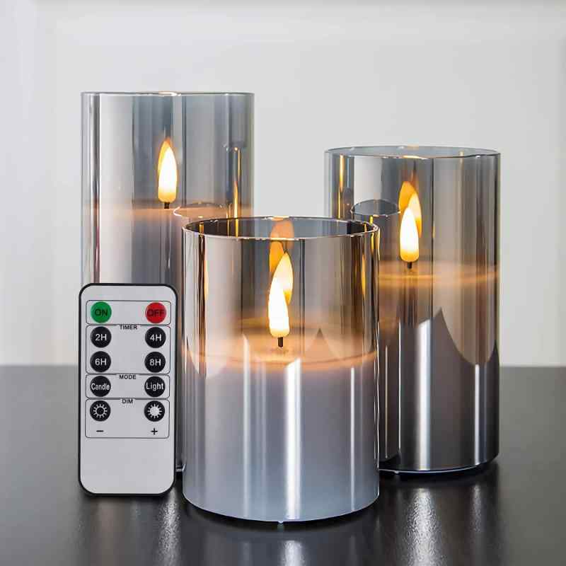 AnnTec LEDキャンドルライト ledグラス ブラック ロウソク 本物の炎のようにゆらめく3点セット 暖色光 火を使わない ゆらゆら揺れる 安全