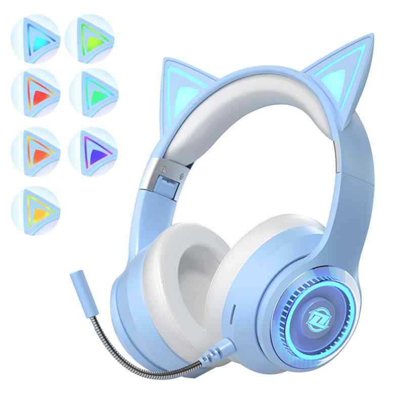Bluetooth5.3 猫耳ヘッドホン オーバーイヤーヘッドホン ねこみみヘッドセット ヘッドフォン LED付き キラキラ 虹色変換 Bluetooth 5.3ワ