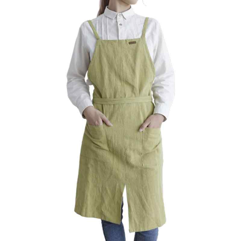[YXC] エプロン 北欧 シンプル ファッション コットンリネン 園芸 キッチン カフェ風 ポケット付き