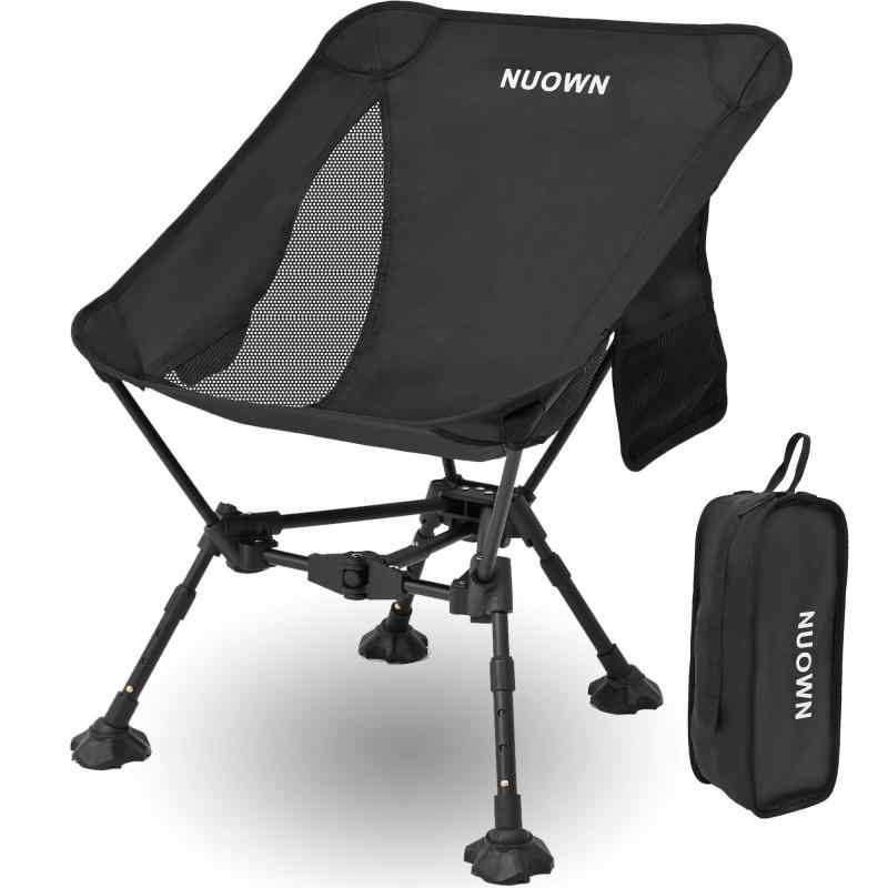 NUOWNアウトドアチェア 超軽量 折りたたみ式キャンプ椅子 高さ調整できる ポケット付けるキャンプチェア 不整地に対応 耐荷重150kg (ブラ