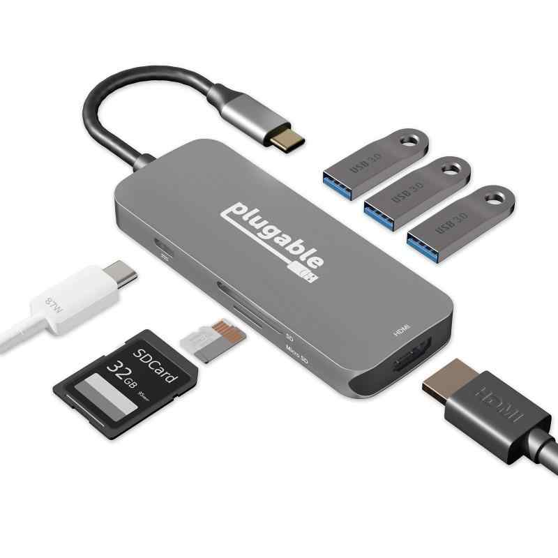 Plugable USB-C ハブ 7-in-1 マルチアダプター Windows Mac Chromebook 互換（4K HDMI、USB 3.0 ポートx3、SD/microSD カードリーダー、9