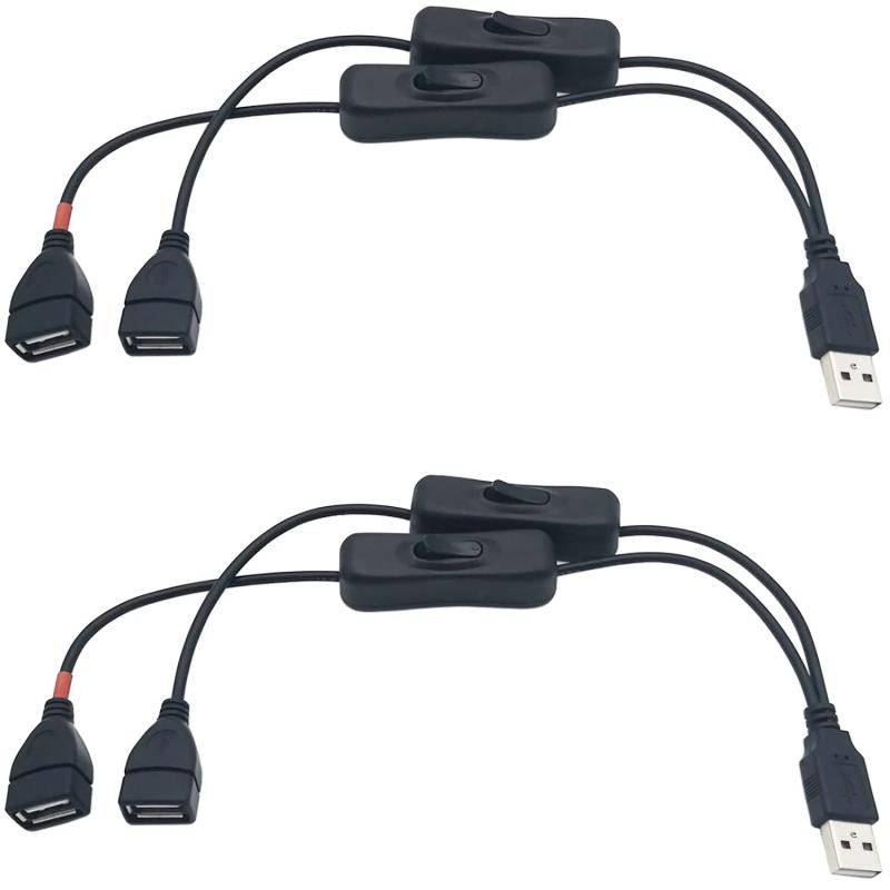 USB スイッチ, CESFONJER 2 個 30cm USB 延長ケーブル 2分岐 二股コード オン/オフスイッチ付き, 小さなデスクランプ/ファンのためにフィ