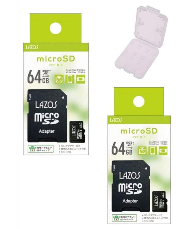 LAZOS マイクロSD 高耐久 MicroSD ドライブレコーダー ドラレコ メモリーカード MicroSDHC BellePlageオリジナルケース付き (64gb, 2個セ