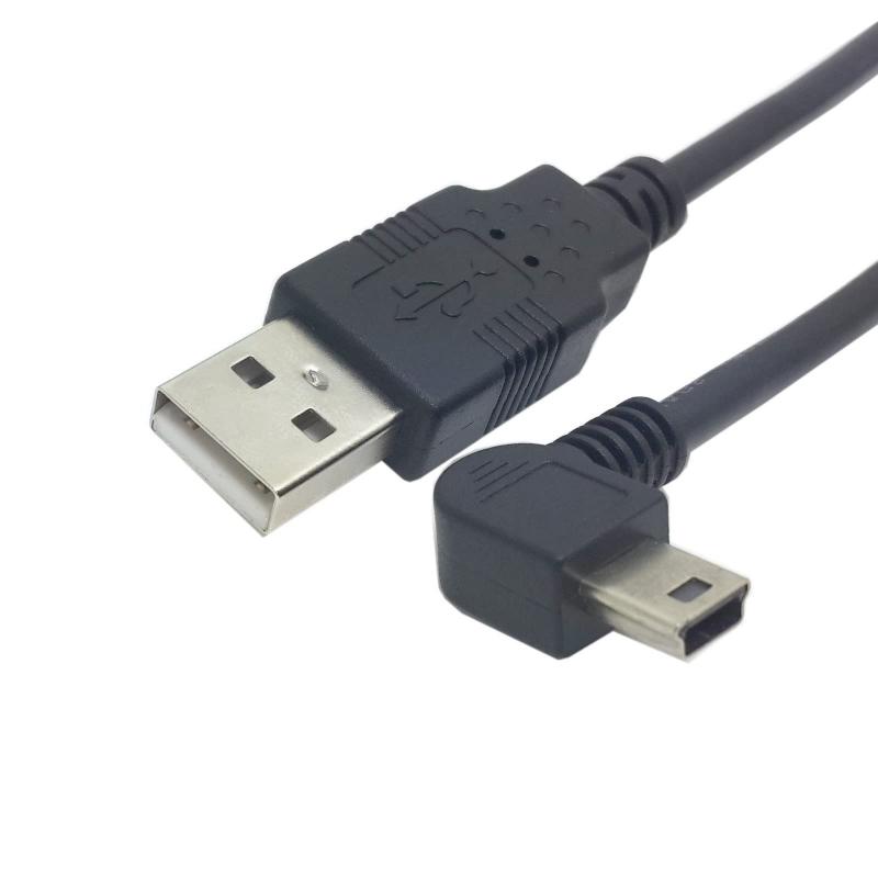 KKM-ラブショー【JCT請求書発行可能】USB 2.0 ミニケーブル USB(A)オス-USB(miniB)オス L型 上下左右90°方向変換ケーブル 金メッキ付き