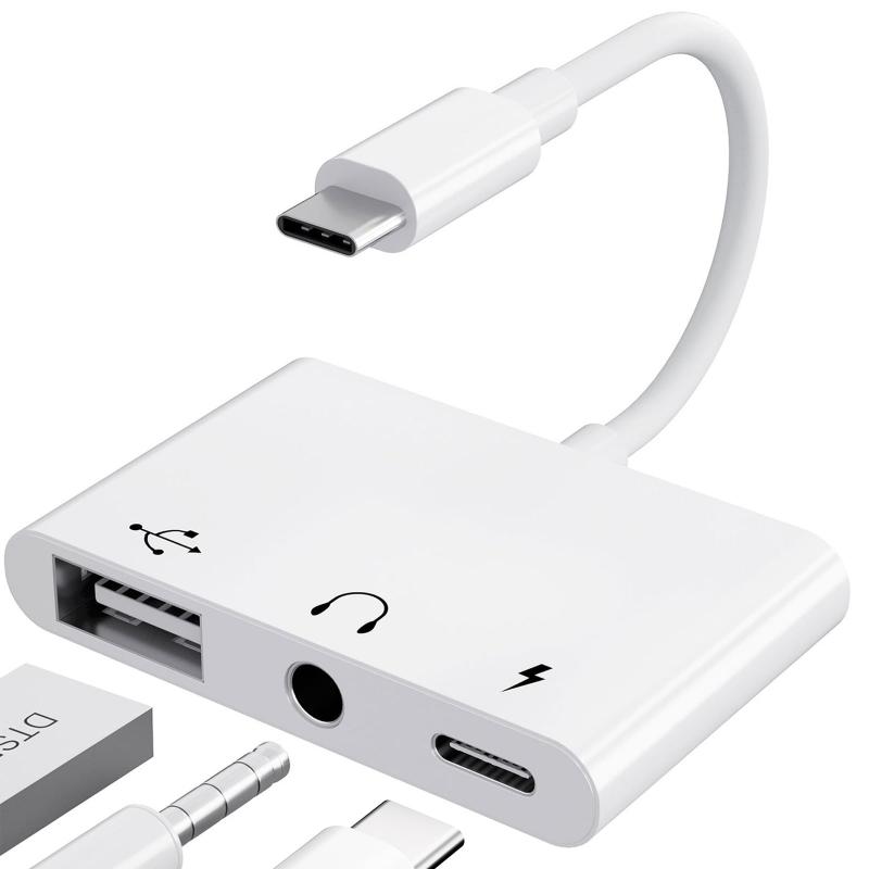 3-in-1 USB 変換アダプター ヘッドフォン OTG USB アダプター 充電器付き、タイプ C - Aux オーディオヘッドフォンジャックプラグスプリ