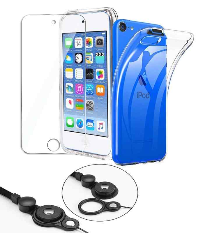 [3 in 1] iPod Touch 7/6/5 ガラスフィルム+ケース+両用ストラップ付き iPod Touch 第7世代 / 第6世代 / 第5世代 スマホカバー 超薄型 軽