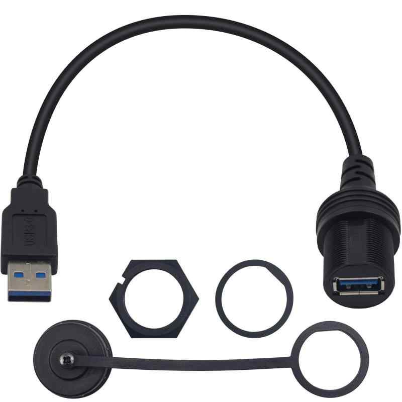 Duttek USBフラッシュマウントケーブル ラウンドシングルポート USB 2.0パネル フラッシュマウント延長ケーブル バックル付き 車 トラッ