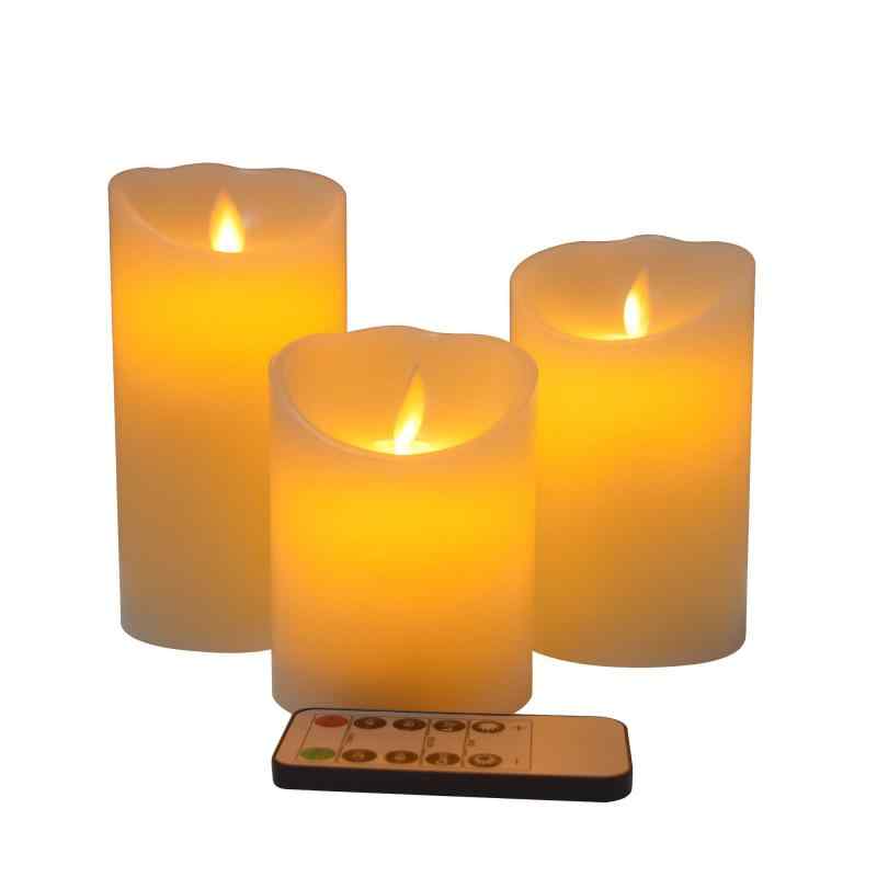 Flameless Candles, Battery Operated LED Candles, 3 Flashing Flames, 10 Button Remote Control, 2, 4, 6, 8 Hour Timer, Cylindrical
