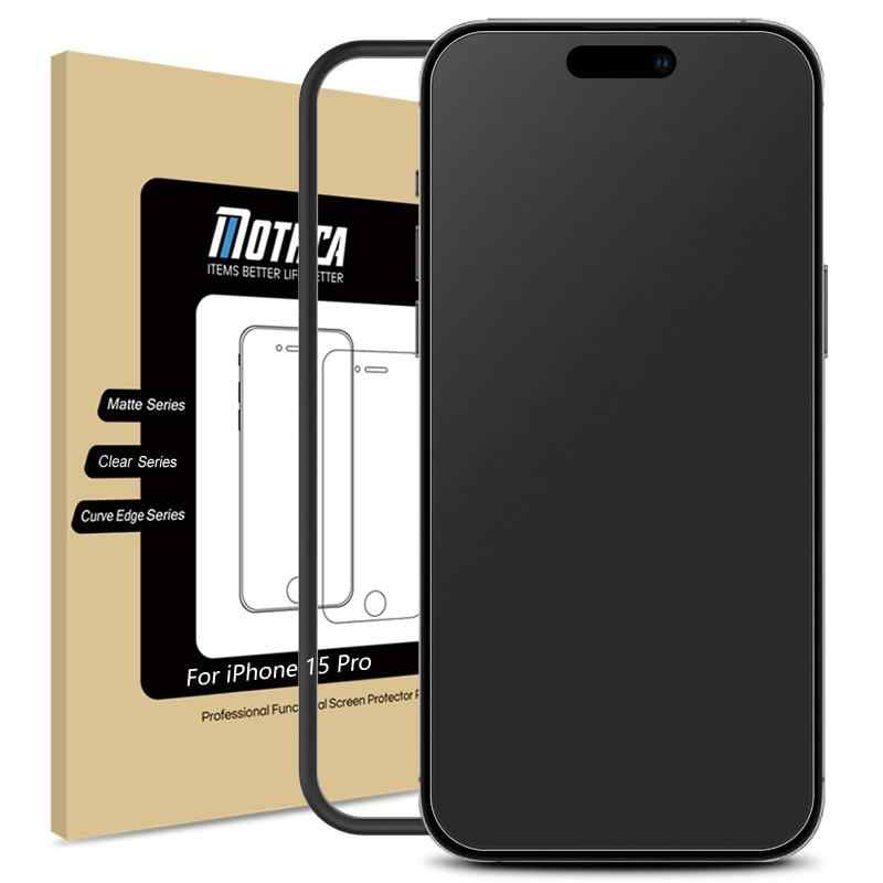 Mothca アンチグレア iPhone 15 Pro対応 ガラスフィルム 保護フィルム 強化ガラス サラサラ タッチ感 ゲームフィルム ガイド枠付き 液晶