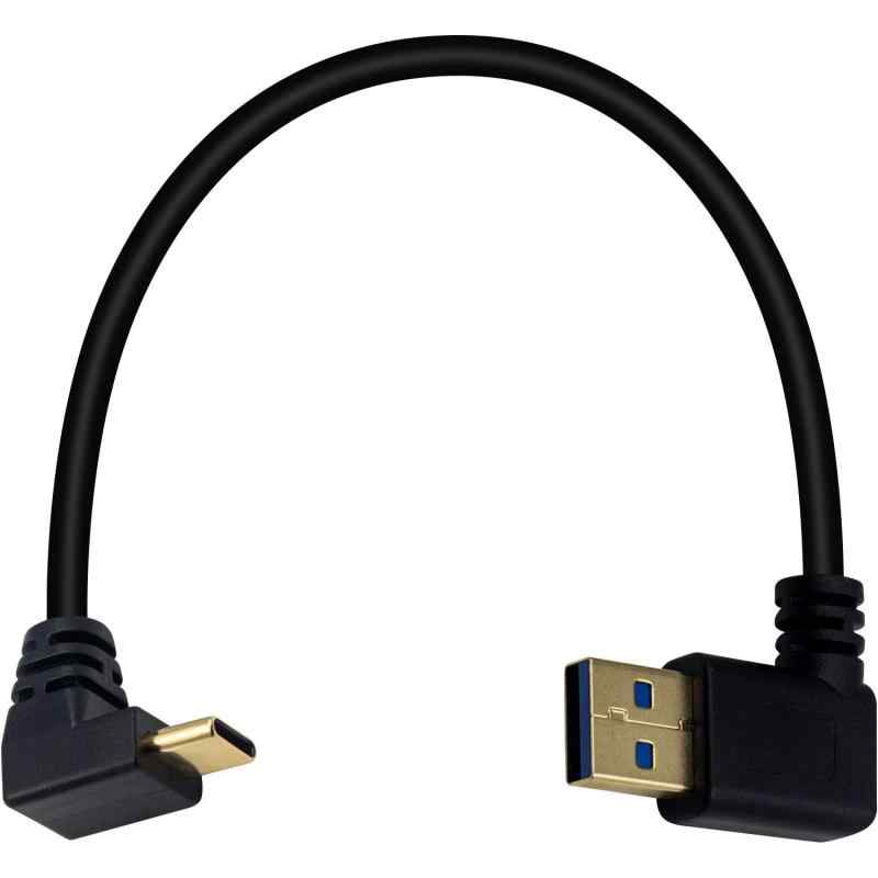 Duttek 両端L型USB Type C ケーブル, 25cm 金メッキ USB 3.0 オス - Type C タイプC L型 垂直 オス (上向き/下向き) 充電ケーブル 急速充