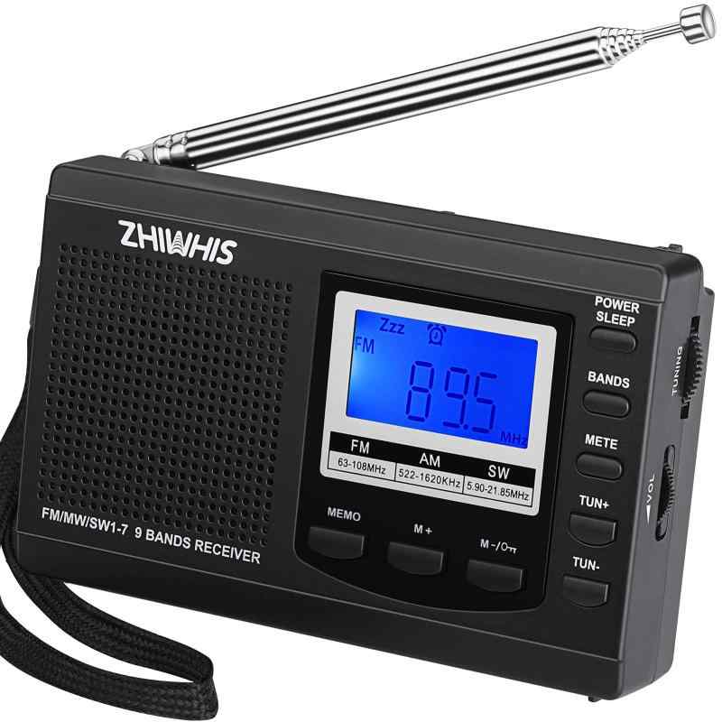 ZHIWHIS ラジオ 小型ポータブル FM/AM/SW ワイドfm対応 高感度受信クロックラジオ スピーカーとイヤホン付き タイマー機能 USB電池式 横