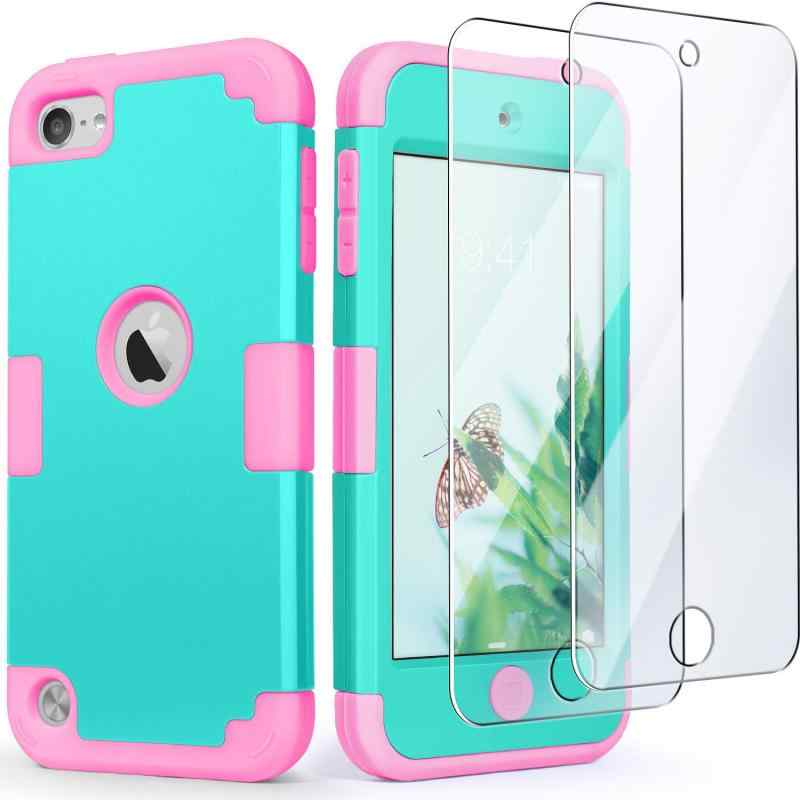 iPod Touch 7 Armor Case with 2 Screen Protectors, iPod 6 & 5 Case, IDweel 3 in 1 Hard PC Case + Silicone Shockproof for Kids Hea