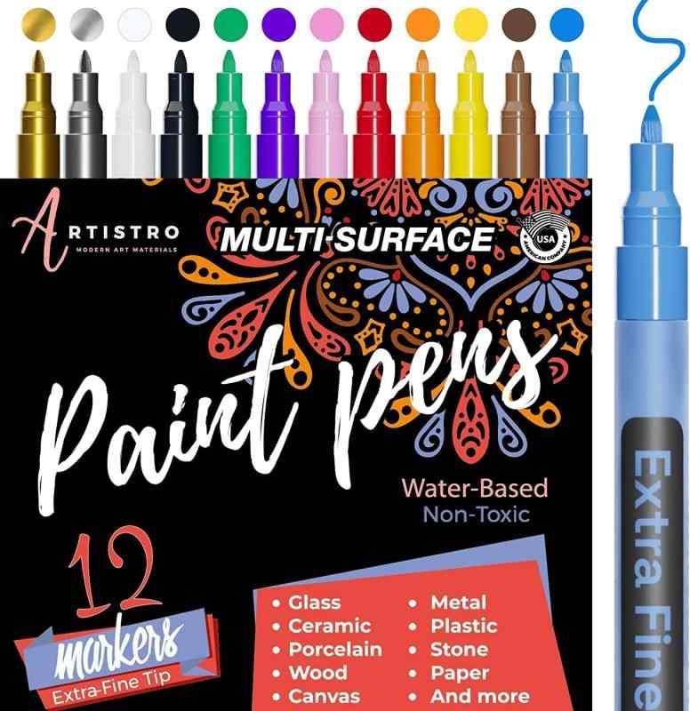 ARTISTRO Paint pens for Rock Painting, Stone, Ceramic, Glass. Set of 12 Vibrant Colours.