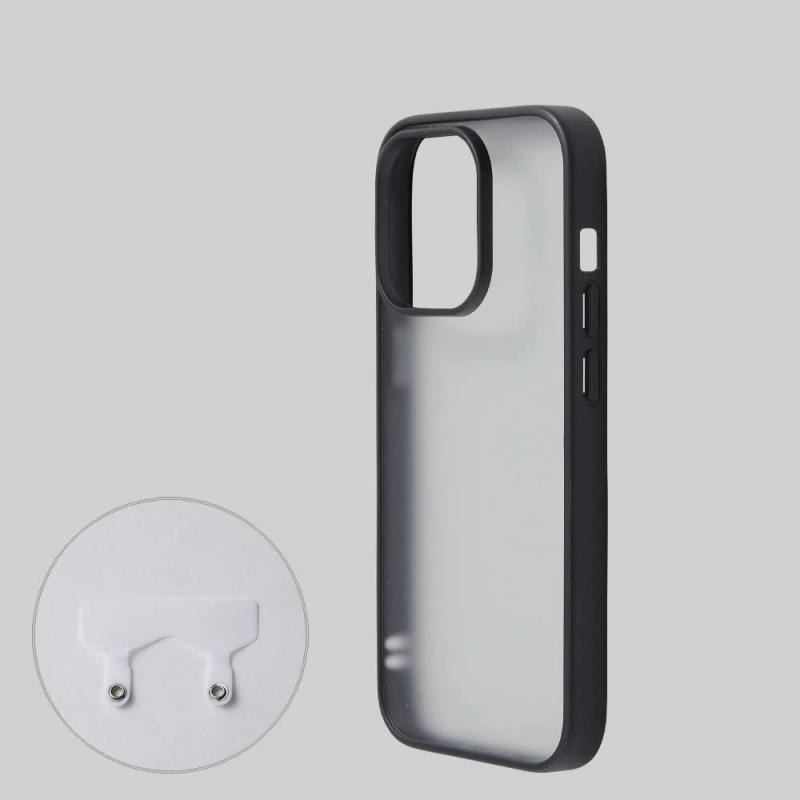 iPhone 14 Pro Max 耐衝撃 フロストガラス ケース ストラップホルダー付き Hybrid Case Etanze Lite Deff ディーフ (ブラック)