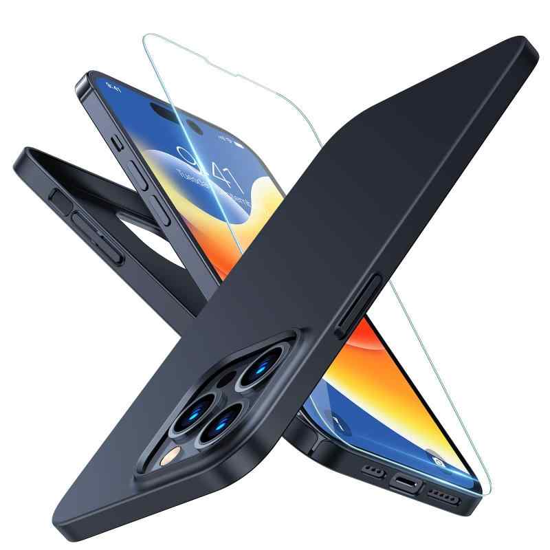 【極薄軽量】TORRAS iPhone 14 Pro Max 用 ケース 軽量 ガラスフィルム付属 マット質感 さらさら手触り 指紋防止 擦り傷防止 画面レンズ