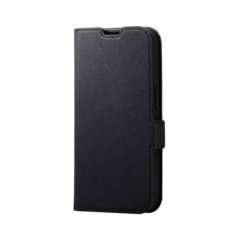 エレコム iPhone 14 Pro ケース カバー リサイクル素材 手帳型 耐衝撃 レザー 磁石付き ブラック PM-A22CREPLFYBK