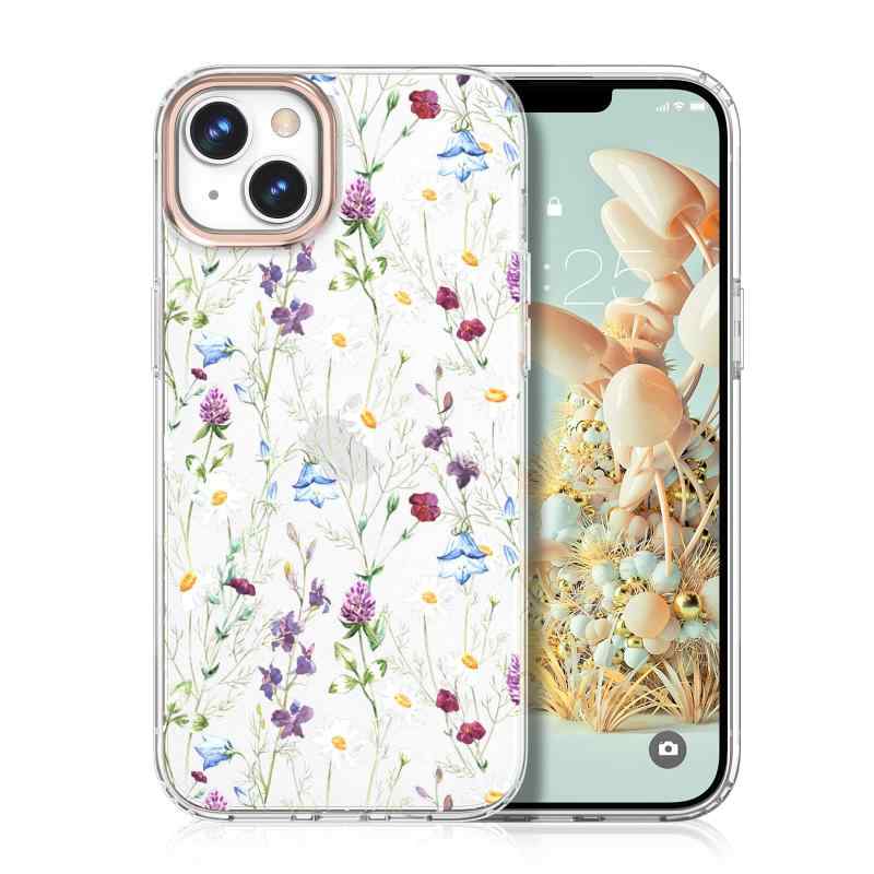 MILPROX FL-iPhone 14 花柄 かわいい クリア おしゃれ 耐衝撃 ソフト 保護 軽量 耐久性 女性人気 (カモミール)