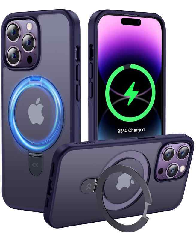 2022年 iPhone14ProMax マットブラックスタンドケース 親 (ディープパープル)