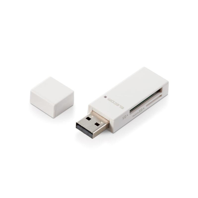 エレコム メモリカードリーダー USB2.0 SD+microSD 33+5(アダプタ使用)メディア対応 直挿しタイプ MR-D205 (ホワイト)