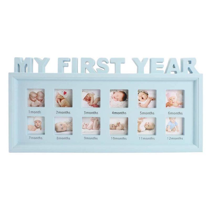 ベビーフォトフレーム 12ヶ月 1年間の成長が見える 写真立て 出産祝い ギフト 新生児 成長 子供 記念品 誕生日 プレゼント (M & Boo) (ライ