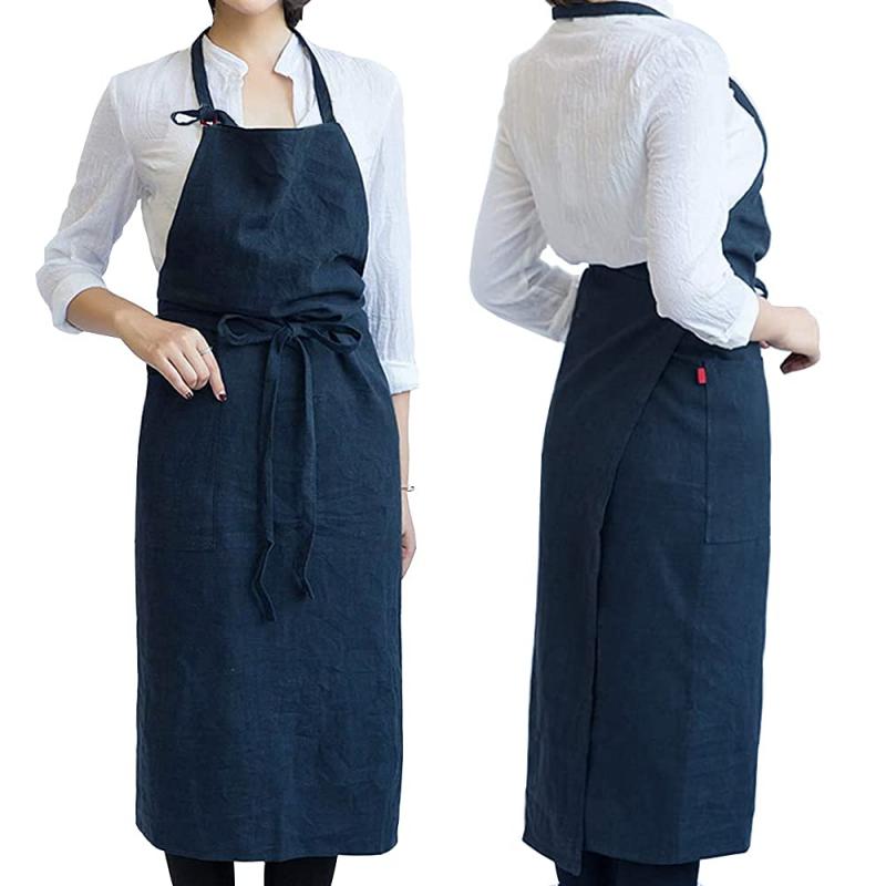 [soukengen] エプロン 前ひも付 首かけタイプ ポケット付き おしりが隠れる 男女共用 シンプルなデザイン おしゃれ 園芸 キッチン カフェ