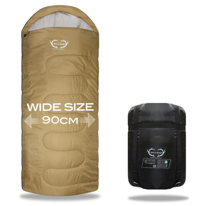 【WILLGAD】 寝袋 シュラフ ワイドサイズ コンパクト 封筒型 夏用 冬用 最低使用温度−7℃ (コヨーテ)