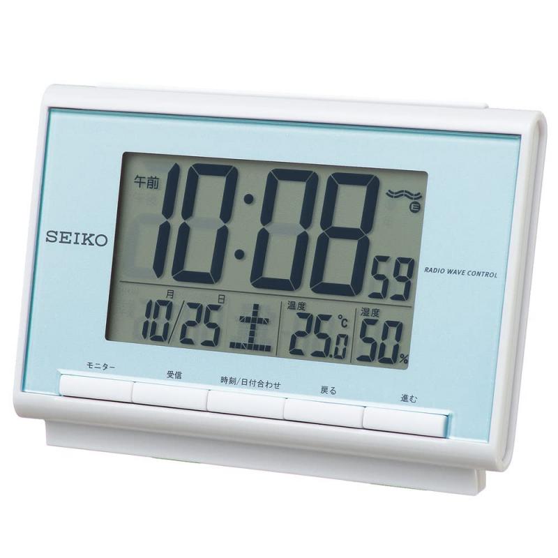 セイコークロック(Seiko Clock) セイコー クロック 目覚まし 電波 デジタル カレンダー 温度 湿度 表示 薄青 パール SQ698L