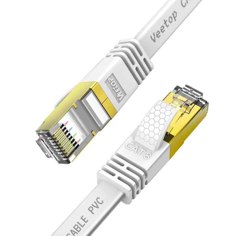 Veetop LANケーブル CAT8 カテゴリ8 フラット 有線らんけーぶる WiFiケーブル 接続安定 鍍金コネクタ RJ45 爪折れ防止 超高速 40Gbps 200