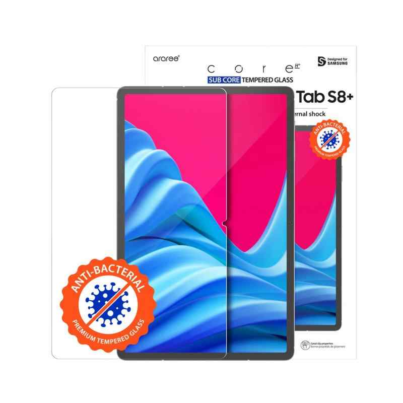araree Galaxy Tab S8+ 12.4 inch 抗菌ガラスフィルム SUB CORE [ サムスンの認証 液晶保護フィルム 度9H 薄型 高透過 飛散防止 ラウンド