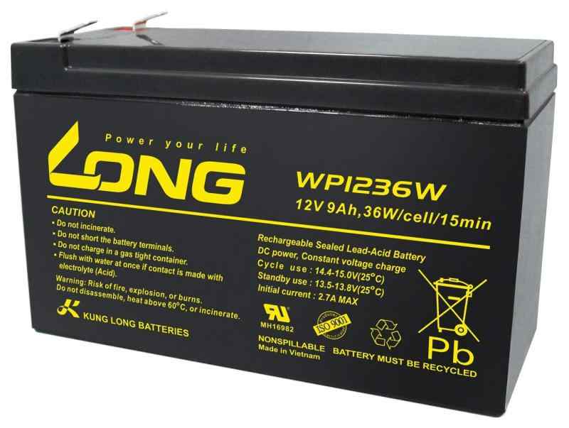 ロング (KUNG LONG BATTERIES) 産業用鉛蓄電池 (12V-9Ah,36W) NP7-12/NPH7-12/PE12V7.2/RE7-12/互換 (高率放電系) WP1236W