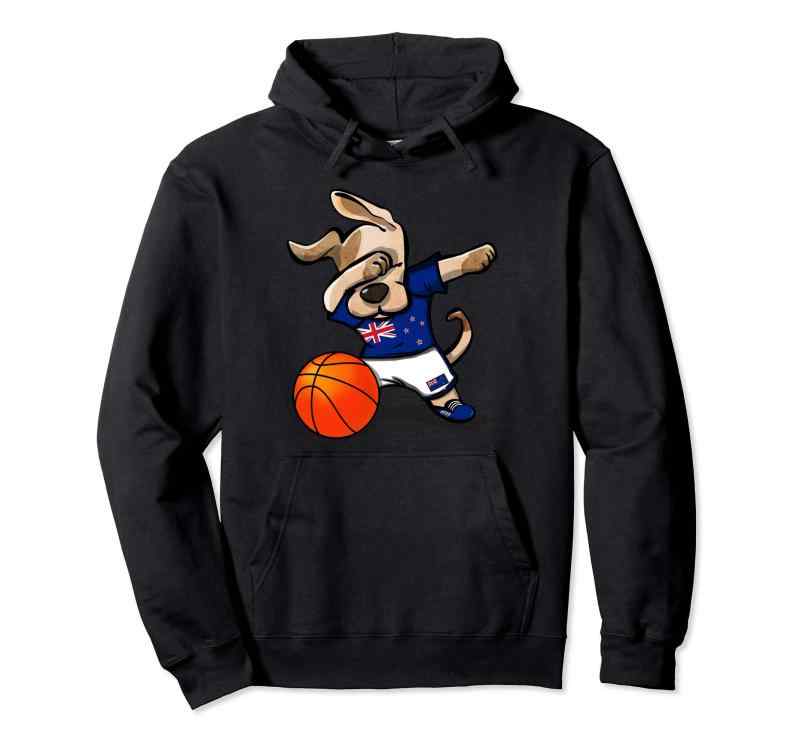 Funny Dabbing Dog Basketball かわいい犬ニュージーランドバスケットボールニュージーランドの旗 パーカー