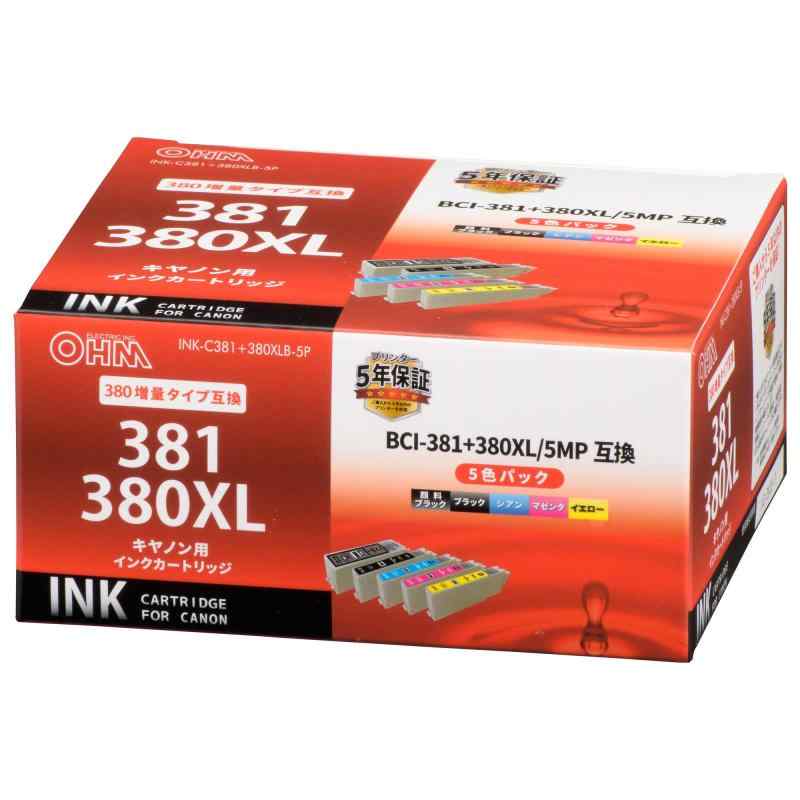 オーム電機 キヤノン互換インク BCI-381+380XL/5MP 5色パック INK-C381+380XLB5P 01-4344 OHM ノーマル