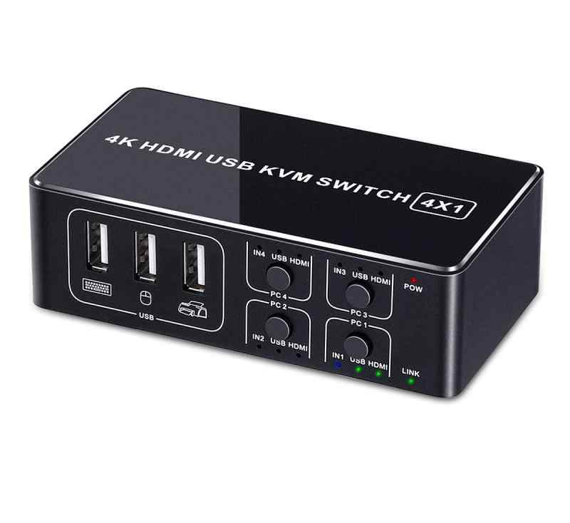 ELEVIEW HDMI KVMスイッチ HDMI切替器 4ポート PC4台用 HDMI2.0 4K/60Hz キーボード、マウス、モニターを共有 簡単接続 ドライバー不要