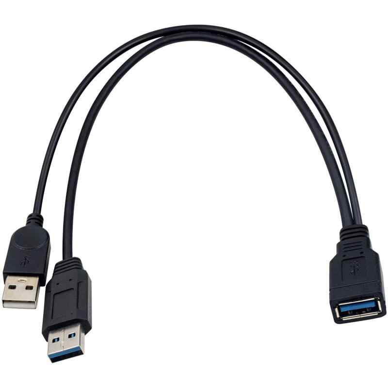 Duttek USB 3.0 二 股延長ケーブル、USB 3.0タイプAメスto デュアル USBオス充電Y延長ケーブル(片側のみ)充電用 30cm 適格請求書行可