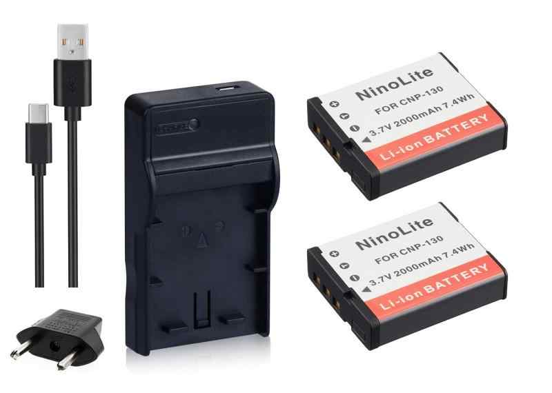 NinoLite 4点セット カシオ NP-130 / NP-130A 互換 バッテリー2個 +USB型 充電器 +海外用交換プラグ 、CASIO 対応 dc104np130casiox2