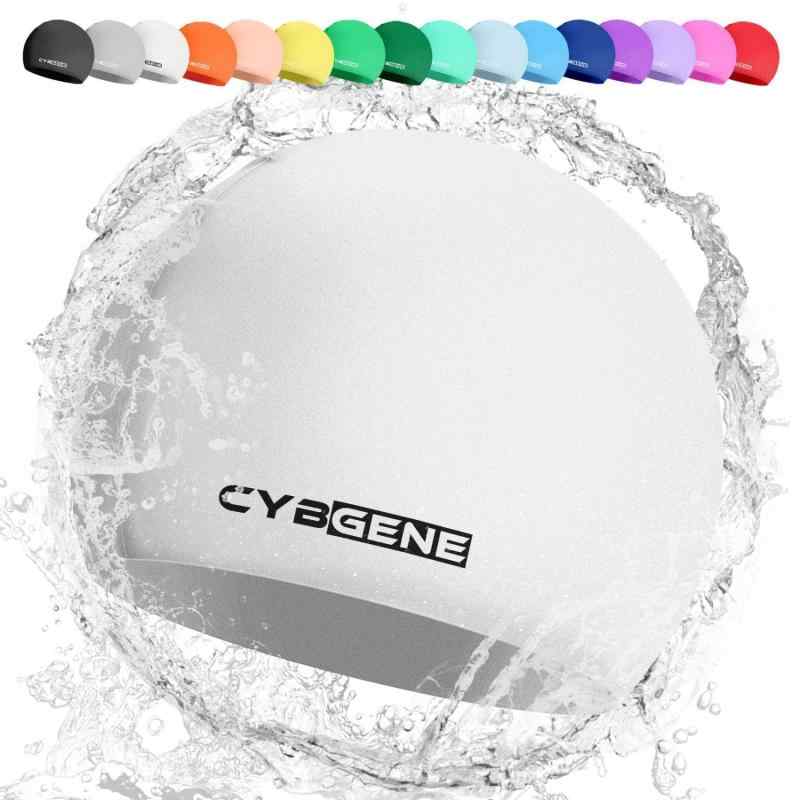 CybGene 水泳キャップ シリコン スイミングキャップ シリコン 防水 (大人, ホワイト)