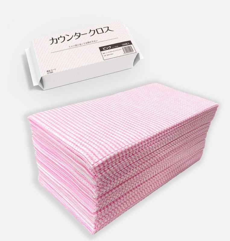 カウンタークロス 100枚入 30x60cm ピンク 使い捨て 不織布 ふきん 繰り返し使える 業務用 テーブルダスター (ピンク 800枚(ケース販売))