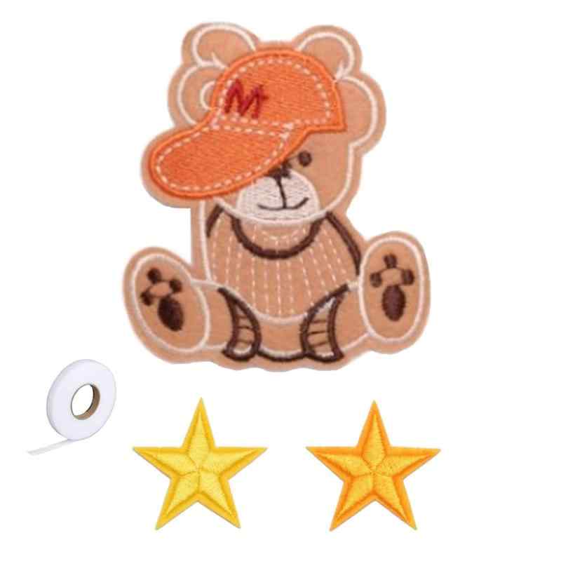 【Za-Bi (ザ-ビ) 】刺繍 アイロン接着 ワッペン アップリケ 「 帽子をかぶったクマ＋星2個＋予備アイロンテープ付き」／帽子のクマさん