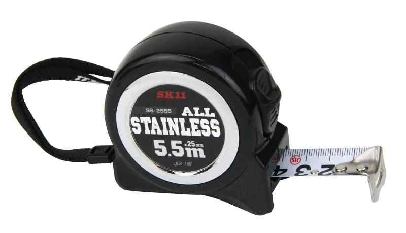 SK11(エスケー11) オールステンレス製コンベックス 5.5m JIS1級 (25mm幅, ラバージャケットなし)