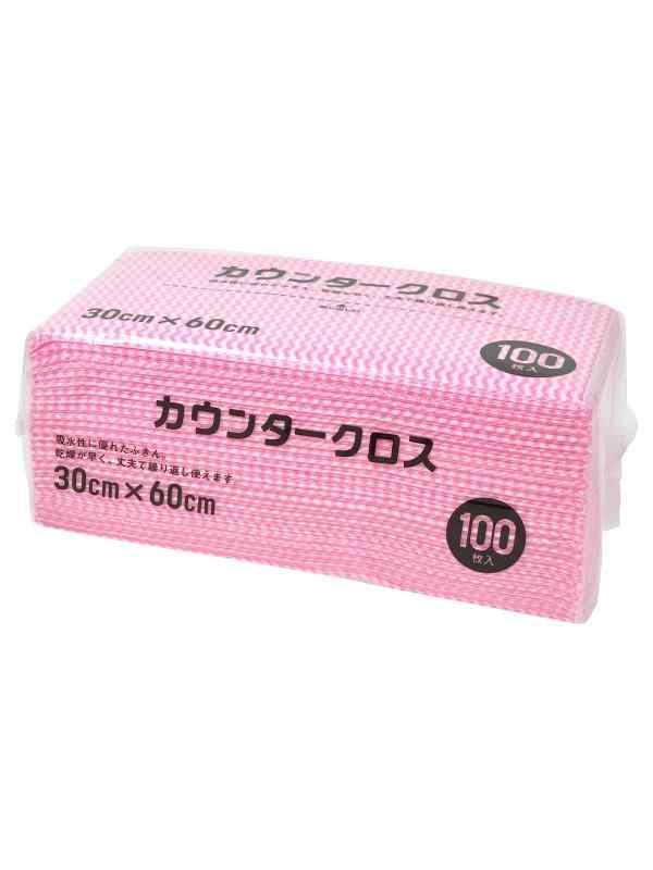 大和物産(Daiwa Bussan) カウンタークロス 100枚 ピンク 約60×30cm 使い捨て 不織布 ふきん テーブルダスター 業務用