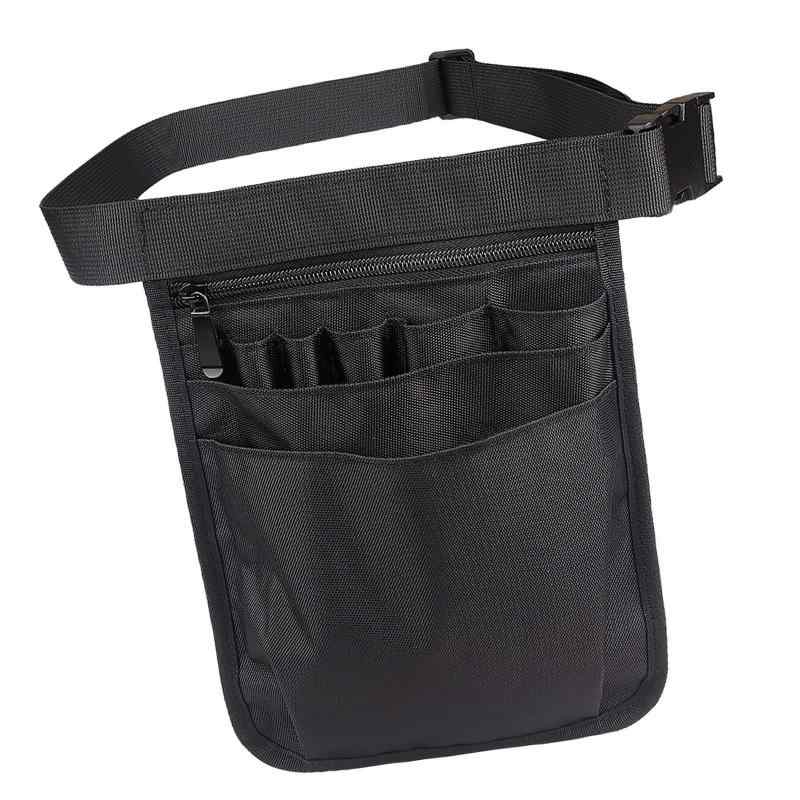 サムコス ウエストポーチ 工具袋 保育 仕事用 エプロンバッグ ウエストバッグ ベルト付 多機能ポケット (ブラック)