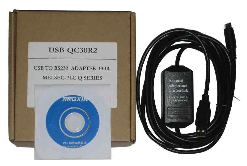 【SL】 （シルエット） 三菱 Qシリーズ 用 シーケンサ RS422 USB 変換 ケーブル MiniDIN 6ピン USB-QC30R2 日本語取説付