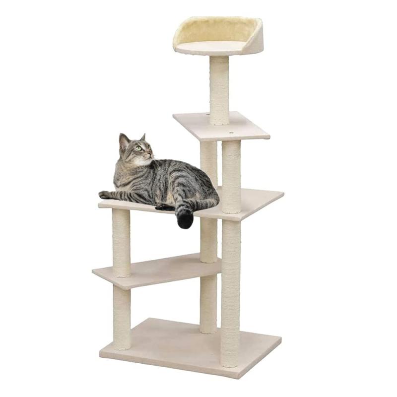 プラザ キャットタワー 人気 コンパクト 安定感 つめとぎ付き 子猫 老猫 据え置き型 ベージュ 高さ122cm