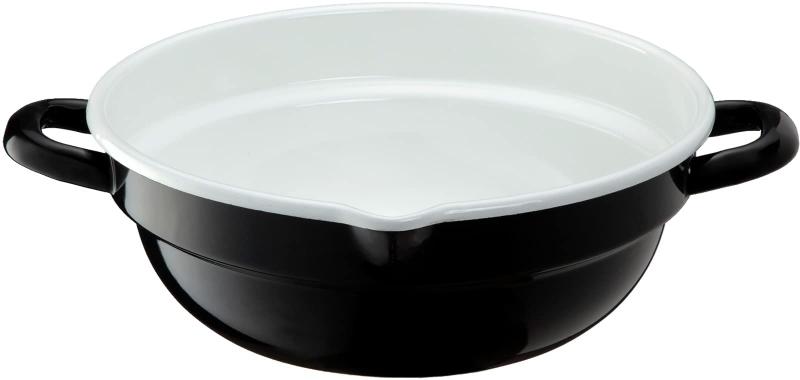 高木金属 洗いが楽な 天ぷら鍋 ホーロー ガラス質 IH対応 24cm ブラック ホワイト HT-24BW