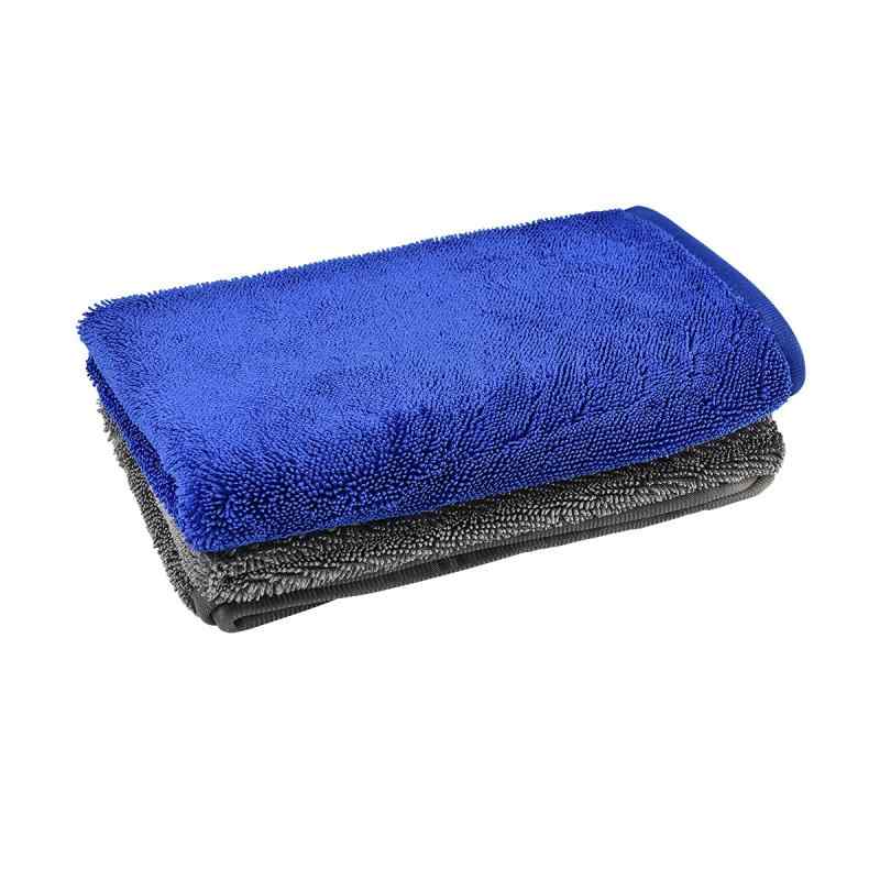 AutoGo 洗車タオル 厚手 吸水 (中判2枚(60X50CM), グレー+ブルー)