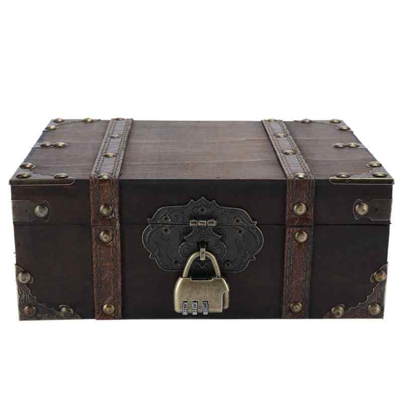 T angxi 木箱 ボックス 木製収納ボックス 鍵付き 収納 アンティーク風 宝箱 収納ケース インテリア雑貨 装飾 レトロボックス 小物入れ ア