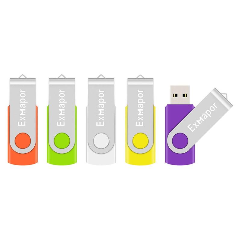 USBメモリ 5個セット Exmapor メモリースティック 回転式 USB 2.0 フラッシュメモリ (16GB-5個セット, オレンジ、緑、白、黄、紫)